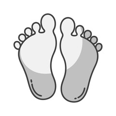 Human Footprints or Bare Feet Icons with Outline and Grey Shading