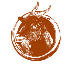 Goat Head Logo with Circle Frame - Vector Illustration