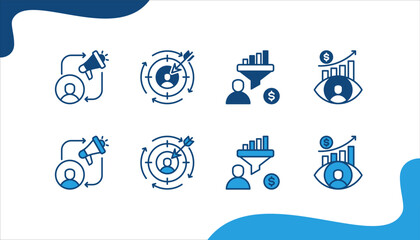 Remarketing banner web icon set vector illustration. concept with Remarketing, Retargeting, Conversion, Conversion rate.