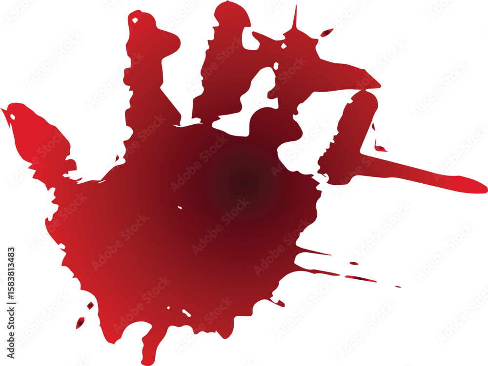 Poster a vivid red bloody handprint with splatters and drips isolated on transparent background