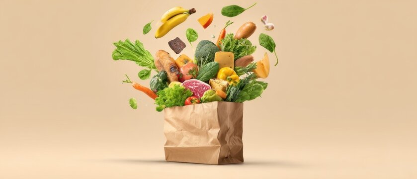 The vibrant array of fresh produce bursting from a shopping bag.