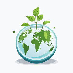 Green world map growing in a petri dish environment with plants and leaves