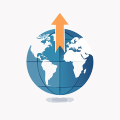 Naklejka premium Arrow goes around the Globe to reach the top final Destination