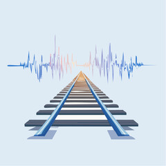 Train tracks seamlessly transition into an ekg line, pulse of travel