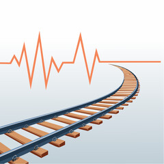 Train track morphing into an EKG line showing the pulse of travel