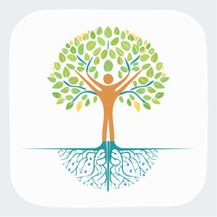 Humanoid tree with network branches and interconnected roots