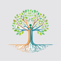 Human tree with neural network branches symbolizes connection and growth