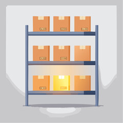 Glowing box on a Warehouse shelf Stands Out among the Others