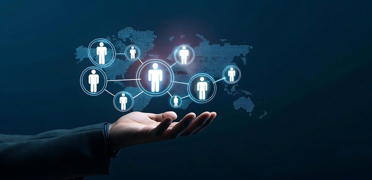 Hand shows human resources on a process flowchart. An illustration of human resources shows a process flowchart.