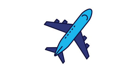 Fototapeta premium Simple illustration of a blue airplane in flight, viewed from above.