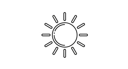 Obraz premium Simple black and white illustration of a radiating sun with rays extending outwards, isolated on white.