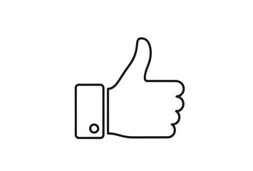 A simple, outlined illustration of a hand giving a thumbs-up gesture, symbolizing approval or agreement, isolated on a white background.
