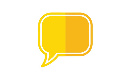 A yellow speech bubble icon with a white outline on a white background.