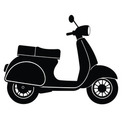 Black and White Scooter Illustration Classic Vehicle, Transportation Design, Urban Mobility, Isolated Scooter