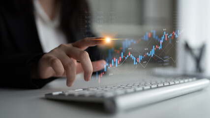 Candlestick chart visualizing financial market trends, investment patterns, price fluctuations, and...