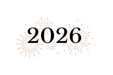 2026 gold fireworks number isolated, new year logo