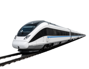 Black and White Train with Sleek Design, Side View, Isolated on Transparent Background