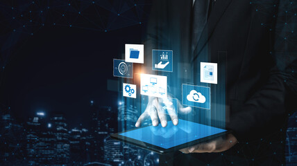 Digital business infrastructure with data system, analytics, sync. System management improves...