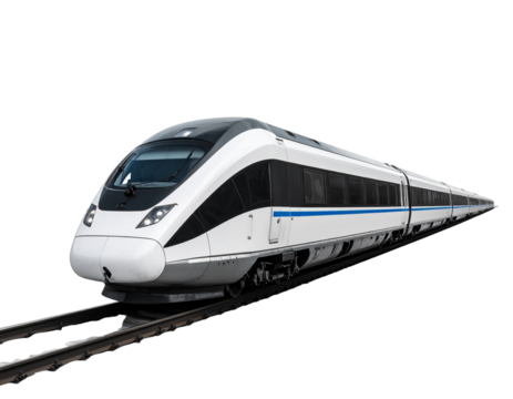Black and White Train with Sleek Design, Side View, Isolated on Transparent Background