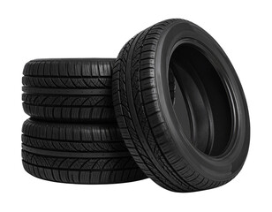 Black Tires Stacked on Top of Each Other, Isolated on Transparent Background