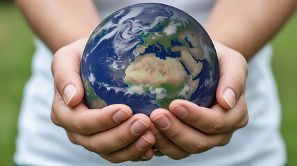 Caring for Our Planet A Person Gently Holds a Detailed Earth Globe in Their Hands Environmentally Conscious