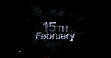 15 February, Fifteen february text in smoke effect with sparks cinematic video