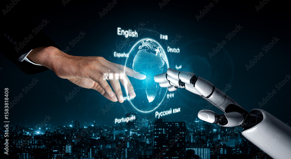 Poster ai artificial intelligence bridges global language communication with multilingual virtual assistant