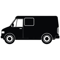 Silhouette of a Black Cargo Van with White Outline Isolated on White