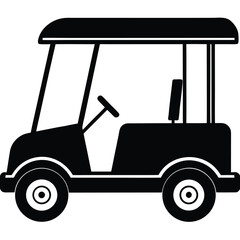 Fototapeta premium Silhouette of a black golf cart featuring roof, steering wheel, wheels, and seat