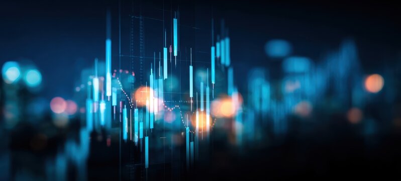 The financial data visualization showcasing dynamic trading patterns in a urban landscape.