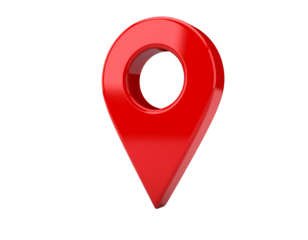 Glossy Red Location Pin with Circular Hole, Side View, Isolated on Transparent Background
