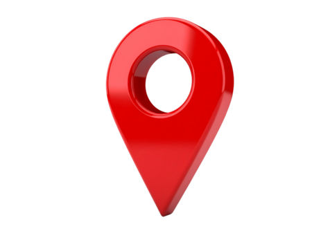 Glossy Red Location Pin with Circular Hole, Side View, Isolated on Transparent Background