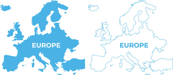 Obraz premium Europe Continent Map Silhouette and Outline - Geographic Vector
