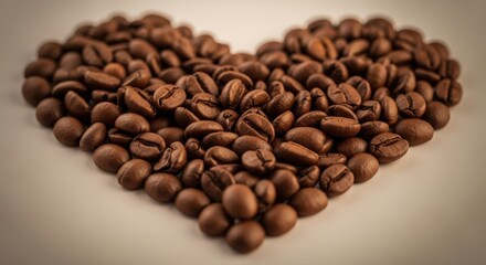 Obraz premium heart shape made from roasted coffee beans on neutral background