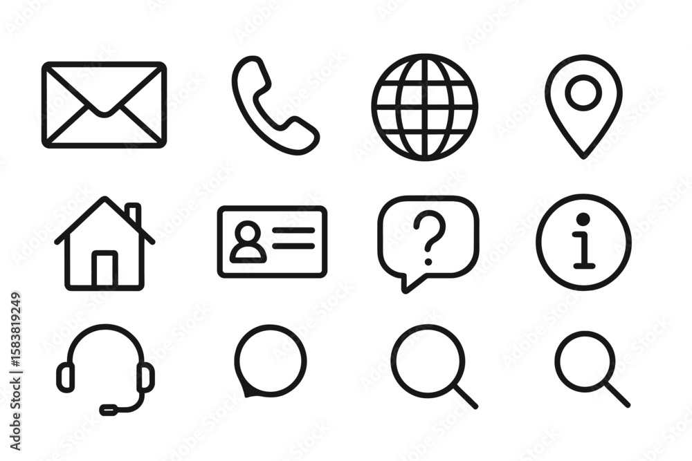 Poster contact us icons. thin line web icon set for website and mobile app. communication symbols collectio