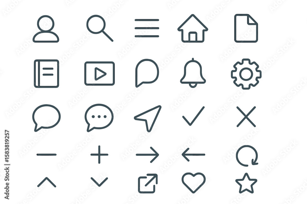Poster user interface outline icons set. essential ui and ux line icon collection for web, mobile app, and 