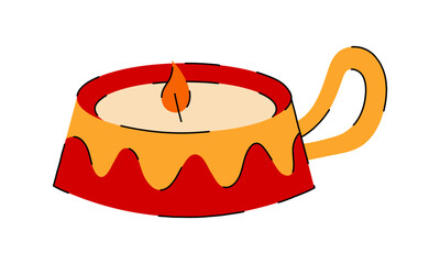 Flat candle. Cozy home candle on a stand