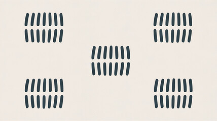 Abstract pattern of dark blue vertical dashes arranged in five groups on a light cream background