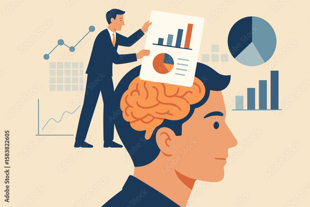 Poster data scientist analyzing report. business intelligence and big data analysis concept. businessman pu
