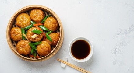 Steamed dumplings with vegetables and soy sauce dish