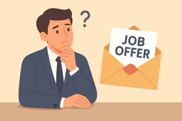 Businessman Considering Job Offer, Career Advancement Opportunity, Promotion or New Position, Higher Salary, Employment and Recruitment, Human Resources, Decision-Making Concept Illustration