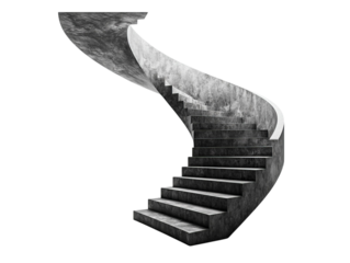 Modern spiral staircase design in a sleek, minimalist style with a monochrome color palette.