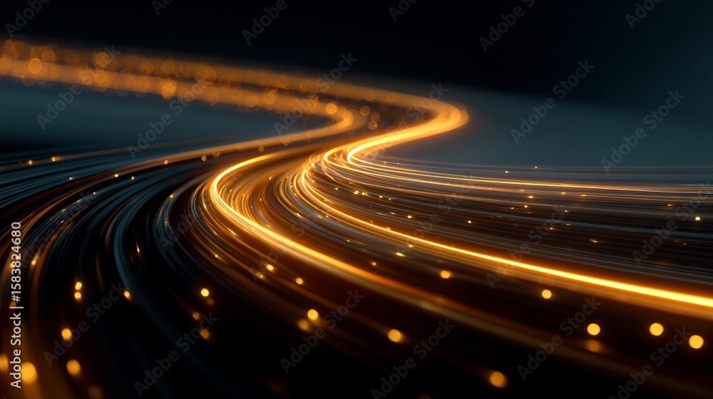 Aufkleber Abstract data stream visualization with glowing lines and bokeh background