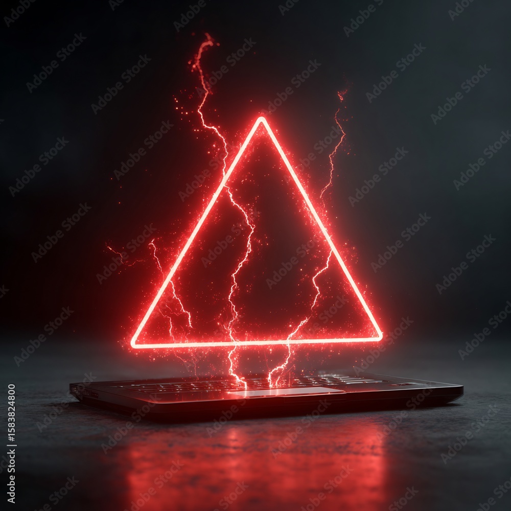 Fototapete electrifying technology concept red triangle with electrical sparks design effect display