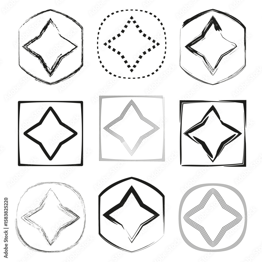 Aufkleber abstract shapes vector. grunge square elements. distorted outline forms. black white texture.