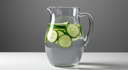 Cucumber Infused Water: Refreshing cucumber infused in a clear pitcher, creating a visually appealing and healthy beverage.