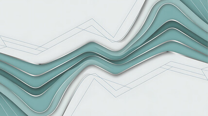 Abstract teal and silver waves with geometric lines on light background