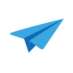 A flat color vector of a stylized paper airplane in bright blue