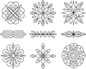 Fototapeta premium Collection of decorative ornate flourishes and mandalas silhouette isolated on white background