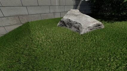 3d image of the landscape design of the home territory. Landscaping of the territory. Computer visualization of composite landscaping and landscaping solutions.
